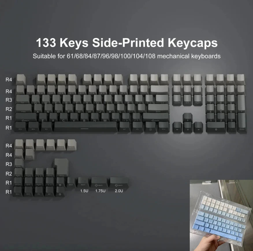 Nuovi keycap per tastiera meccanica da gaming 60/64/84/98/108 con switch MX, 135 tasti, profilo OEM, PBT, incisione laterale, sfumatura rosso e nero