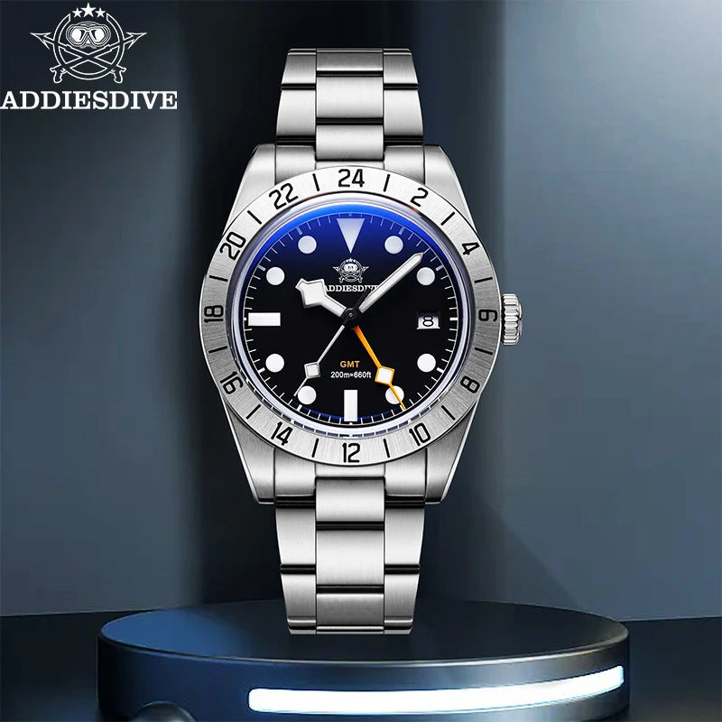 ADDIESDIVE Neue Luxus-Herrenuhr 200 wasserdichte Edelstahl-Quarzuhr BGW9 Super Blue Leucht-GMT-Edelstahluhr