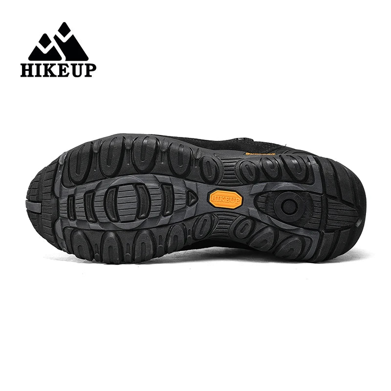HIKEUP Leather Men's Outdoor Hiking Shoes Tourist Trekking Sneakers Mountain Climbing Trail Jogging Shoes with Turnbuckle