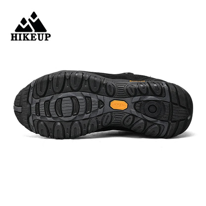 HIKEUP Leather Men's Outdoor Hiking Shoes Tourist Trekking Sneakers Mountain Climbing Trail Jogging Shoes with Turnbuckle