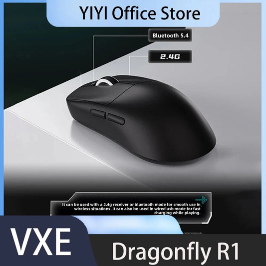 VXE Dragonfly R1 Wireless Gaming Mouse, Lightweight Ergonomic Mouse with PAW3395 Sensor, Tri-Mode Bluetooth & 2.4GHz, Low Latency Gaming Mouse