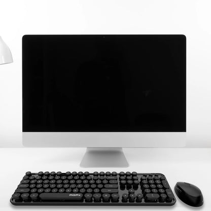 MOFii Black Retro Round Keycaps Wireless Keyboard & Mouse Combo, 2.4G Quiet Office Set, US QWERTY Layout