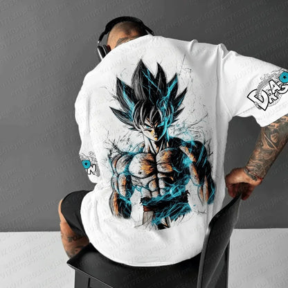 2026 Summer Dragon Ball 100% Cotton Printed T-shirt Men's New Anime Printed Comfortable and breathable Plus Size Casual Loose