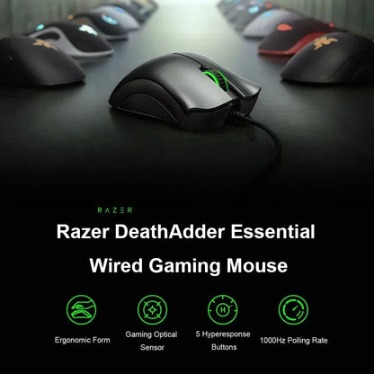 Original Razer DeathAdder Essential Wired Gaming Mouse Mice 6400DPI Optical Sensor 5 Independently Buttons for Laptop PC Gamer