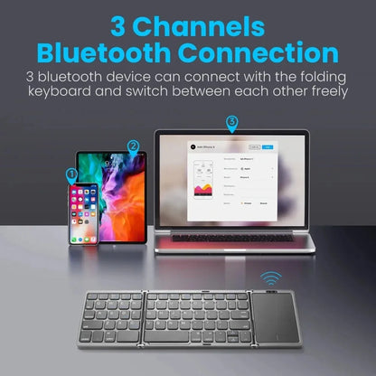 Mini Folding Wireless Bluetooth Keyboard Russian Spanish Arabic Hebrew Portuguese with Touchpad for Windows, Android, IOS