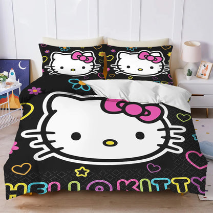 Hello Kitty Bettbezug-Set, 3D-Kinderbettwäsche, 3-teilig, 1 Bettdeckenbezug, King Size