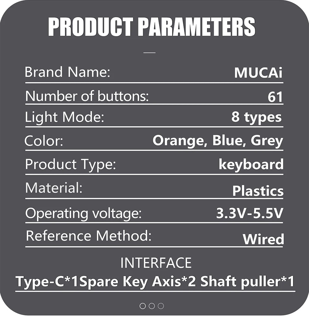 MUCAI MKA610Z Mechanical Color Esports Gaming Keyboard Ergonomic 61 Key Compact Response Fast RGB Light Effect Hot Plug