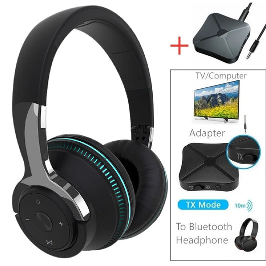 Bluetooth TV Headphones Wireless with Microphone, Noise Cancelling Stereo Headset with USB Adapter, Bluetooth 5.0 Foldable Bass Headphones for TV, Gaming & PC