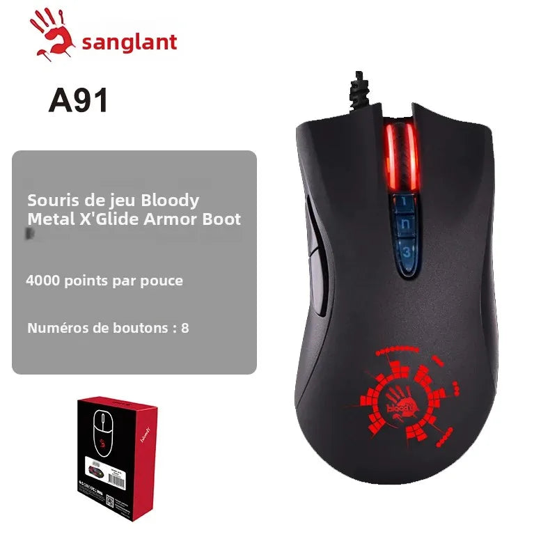 Mouse gaming A4TECH Bloody A91, 4000 DPI, Drag Click, 1000HZ, 6666FPS, 8 pulsanti, piedini Metal X' Glide Armor, oltre 20 milioni di clic