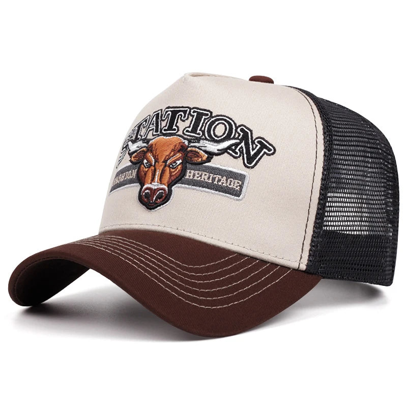 2025 Personalized New STATION Bullhead Truck Hat Men's Skateboarding Hat HipHop Hat Women's Casual Sun Hat Baseball Hat Mesh Hat
