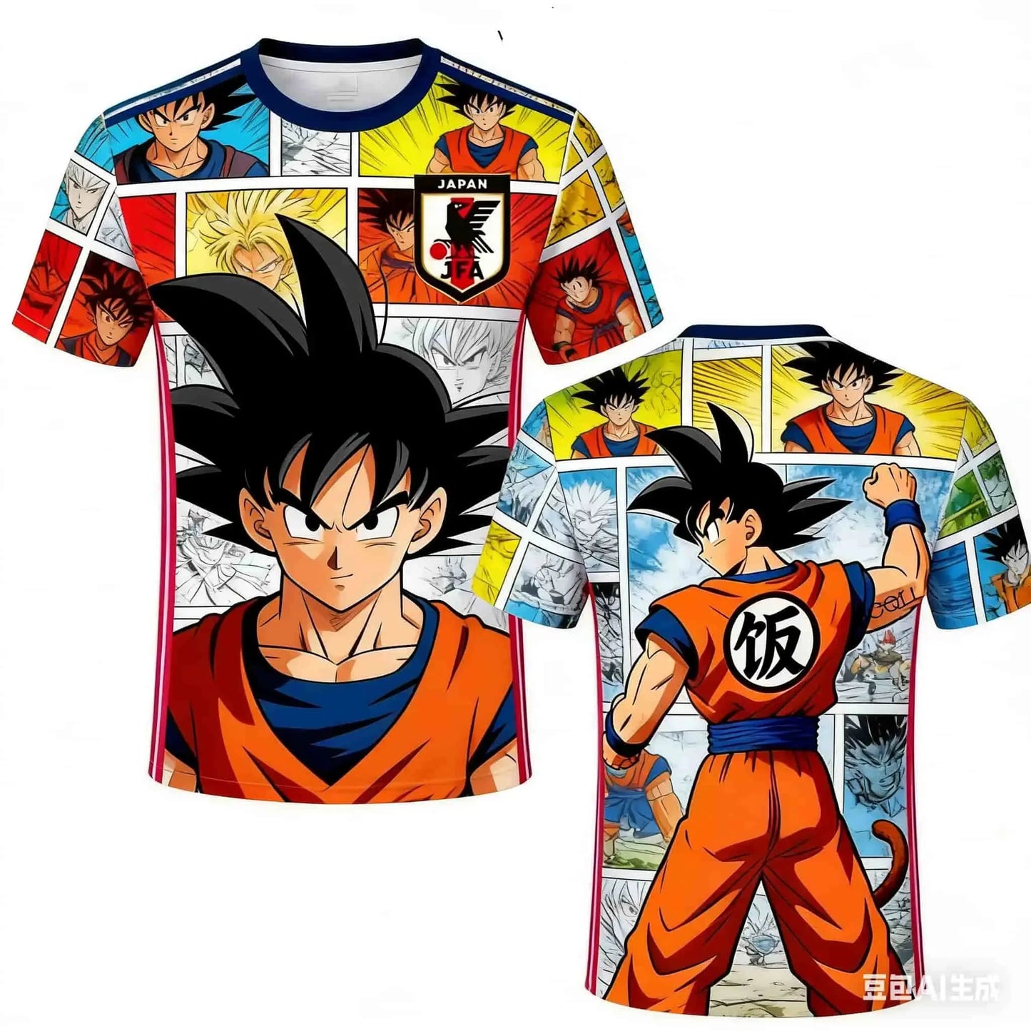 2026 Neues Bandai japanisches Anime Dragon Ball Son Goku x japanische Nationalmannschaft individuelles Fußballtrikot T-Shirt-Oberteil für Herren, Damen und Kinder