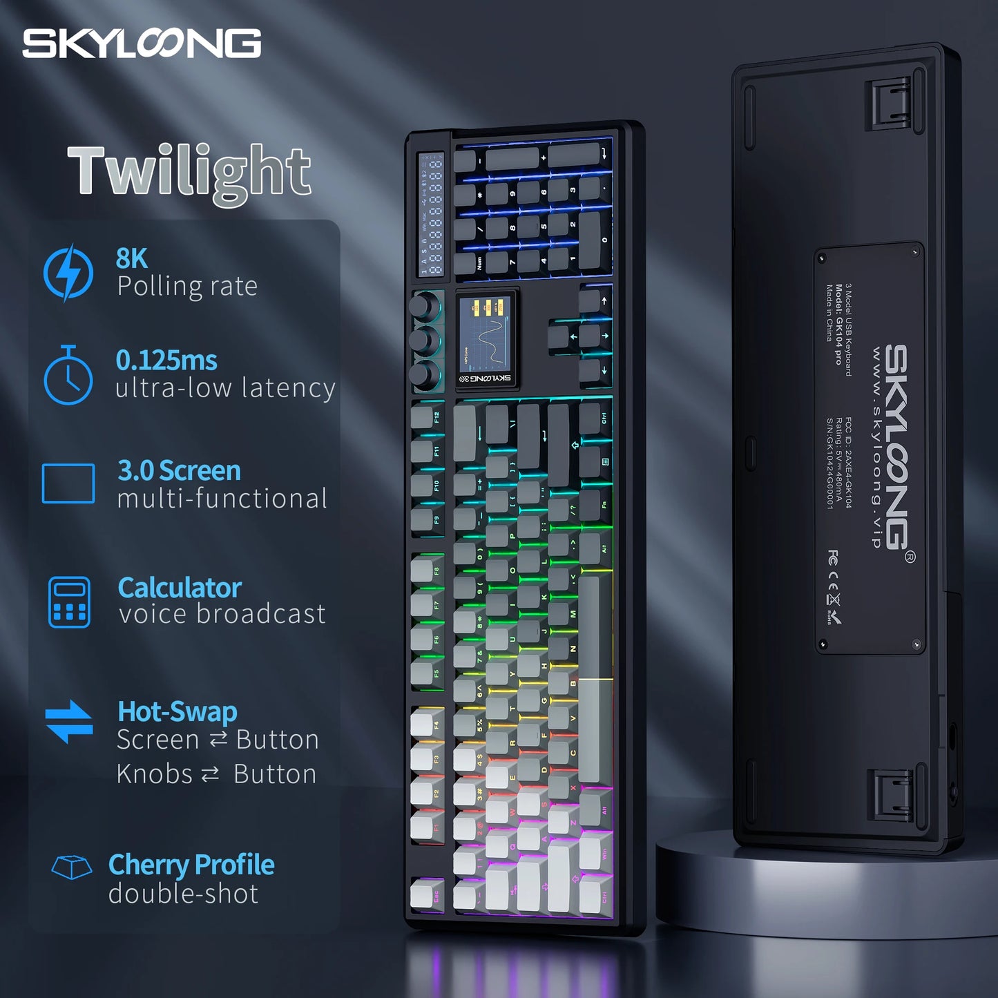 Tastiera meccanica wireless SKYLOONG GK104 Pro 100% personalizzata, switch low-noise hot-swap per PC gamer e accessori da ufficio
