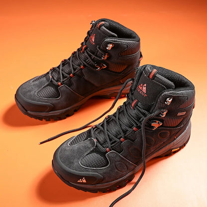 HIKEUP High-Top Men Hiking Boots Winter Outdoor Shoes Lace-Up Non-slip Outdoor Sports Casual Trekking Boots Men Waterproof Suede