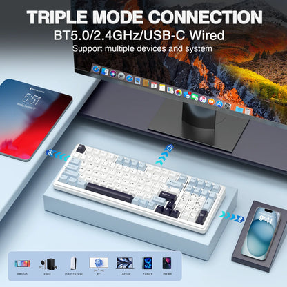 AULA F99 Mechanical Keyboard Bluetooth 5.0/2.4G Wireless/Wired Gasket-mounted Gaming Keyboard 99 Keys Customizable Keyboards