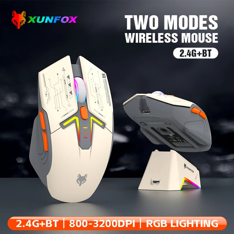Ratón XUNSVFOX H2 inalámbrico Bluetooth de doble modo con iluminación RGB, para portátil, gaming y oficina, con carga magnética