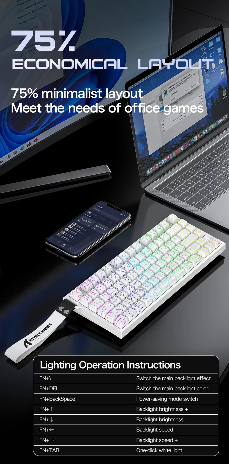 ATTACK SHARK R82 HE kabelgebundene magnetische 75%-Gaming-Tastatur mit RGB, 8000Hz, Rapid Trigger und 0.005mm Auslösung