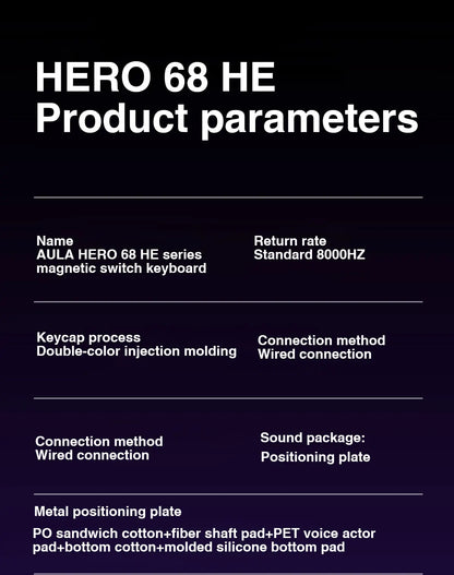 AULA HERO68 HE Tastatur mit Magnetschaltern, Rapid Trigger, 8K Polling Rate, Esports-Gaming-Tastatur, RGB, kabelgebundene mechanische Tastatur