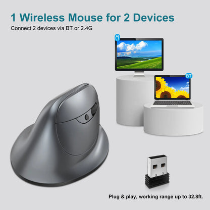 Lefon F26C Vertical Mouse, Wireless with OLED Screen, Bluetooth Ergonomic Mouse, Optical Rechargeable Gaming Mice for PC Laptop