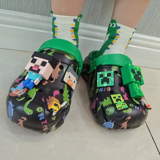 Minecrafts Clogs Non Slip Closed Toe Sandals Adjustable Strap Classic Dinosaur Printed For Beach Outdoor Walking Daily Leisure