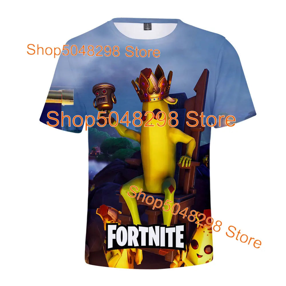 T-shirt Fortnite Bushranger per bambini, stampa 3D Banana Peely, T-shirt da uomo e donna, maglietta Battle Royale, top estivo, regalo di compleanno