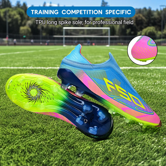 Anti-slip AG/FG Soccer Boots，TPU Shock Absorption Sole，Durable PU Fabric Upper，Teenager Boys Girls Professional Field Sneakers