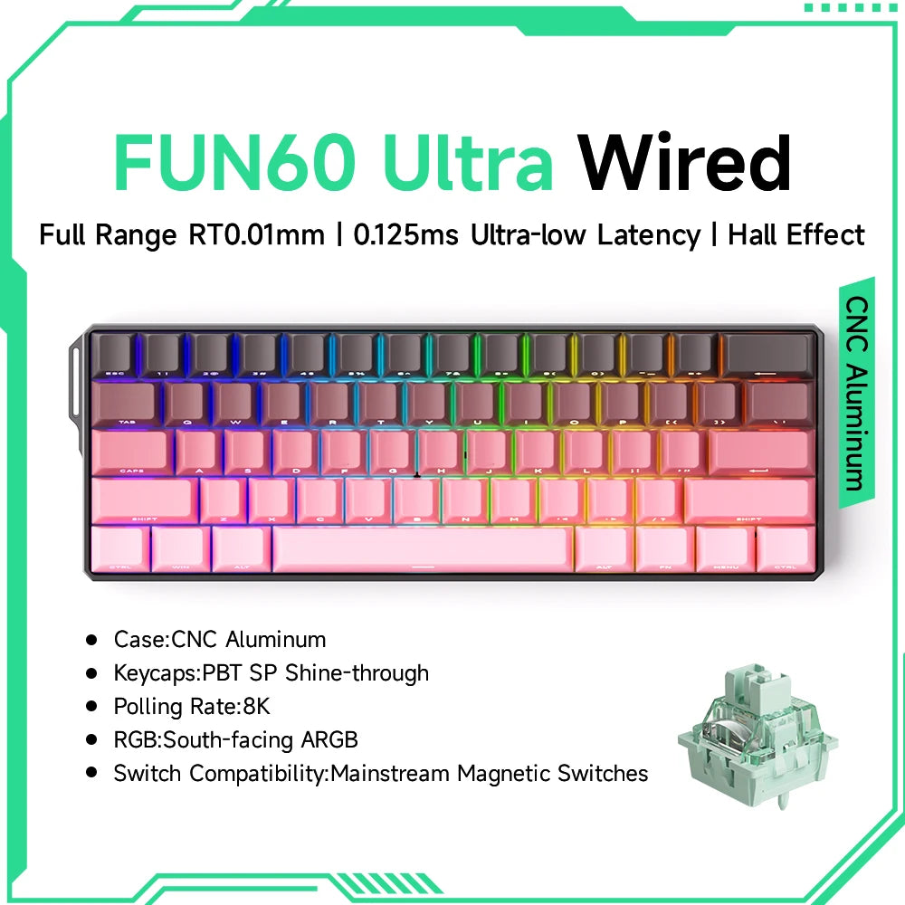 Teclado mecánico Akko MonsGeek FUN60 con interruptores magnéticos 60% para gaming, Rapid Trigger 0.01mm, 8K, ARGB, HE/TMR, teclado personalizado
