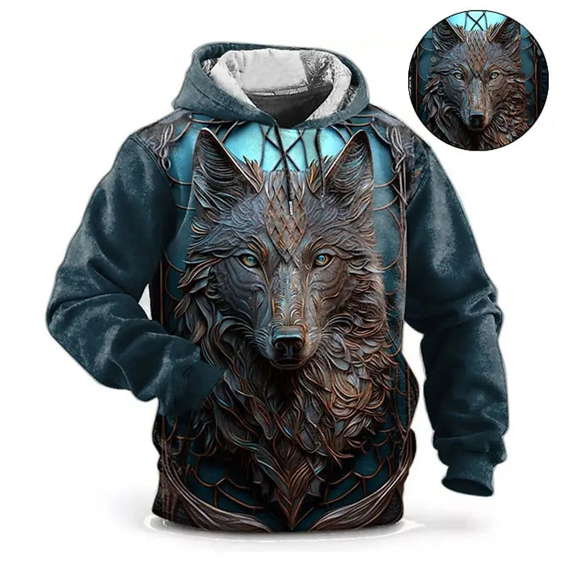 Animal Hoodie For Men Wolf Print High-Quality Men's Pullover Autumn Fashion Top Street Hoodie Designer Long Sleeved Sportswear
