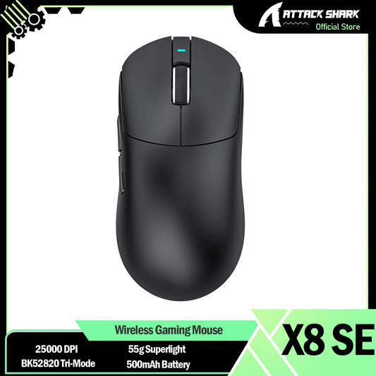 Mouse gaming wireless superleggero ATTACK SHARK X8 SE 55g, mouse tri-mode BK52820, 25000DPI, batteria 500mAh, 5 pulsanti programmabili