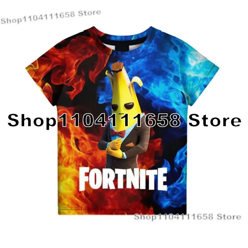 Banana Peely T-Shirt Damen-Tee Kinder F-Fortnite T-Shirt für Herren mit 3D-Druck, Battle-Royale-Game-Sommertop, Geburtstagsgeschenke