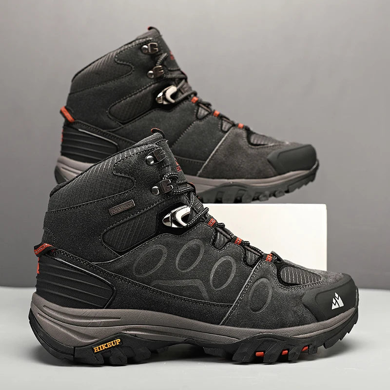 HIKEUP High-Top Men Hiking Boots Winter Outdoor Shoes Lace-Up Non-slip Outdoor Sports Casual Trekking Boots Men Waterproof Suede