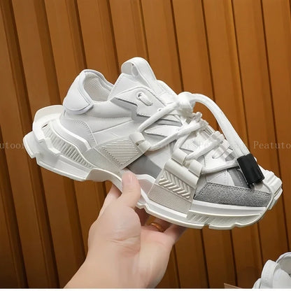 Size 35-46 Women’s and Men’s Sports Shoes High-Quality Patchwork Casual Sneakers Lace-Up Fashion Platform Sports Running Shoes Hot