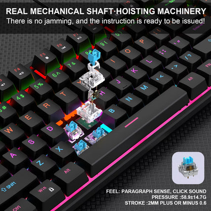 Wired Gaming Keyboard Cool Light Backlit Waterproof Gaming Keyboard Full Size 104 Key Mechanical Feel Keyboard for PC Gamer
