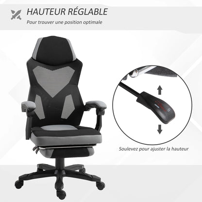 Ergonomic Gaming Office Chair, Grey & Black, Adjustable Height, 360° Swivel, Mesh Fabric, High-Density Foam, Easy Assembly