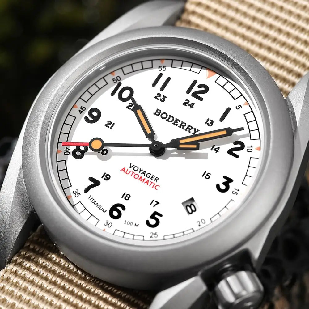 BODERRY Men's Automatic Watch 40MM Titanium Pilot Sport Mechanical Wristwatch 100m Waterproof Sapphire C3 Luminous NH35