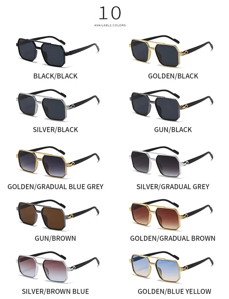 Trendy Women Luxury Polygonal Sunglasses Double Beam Men Metal Sunglass Outdoor Driving Shade Unisex