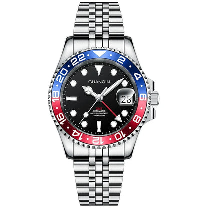 GUANQIN GMT Men's Watches 2025 New Atuomatic Watch Men NH34 Mechanical Wristwatch Sapphire Glass Stainless Steel Clock Left Hand