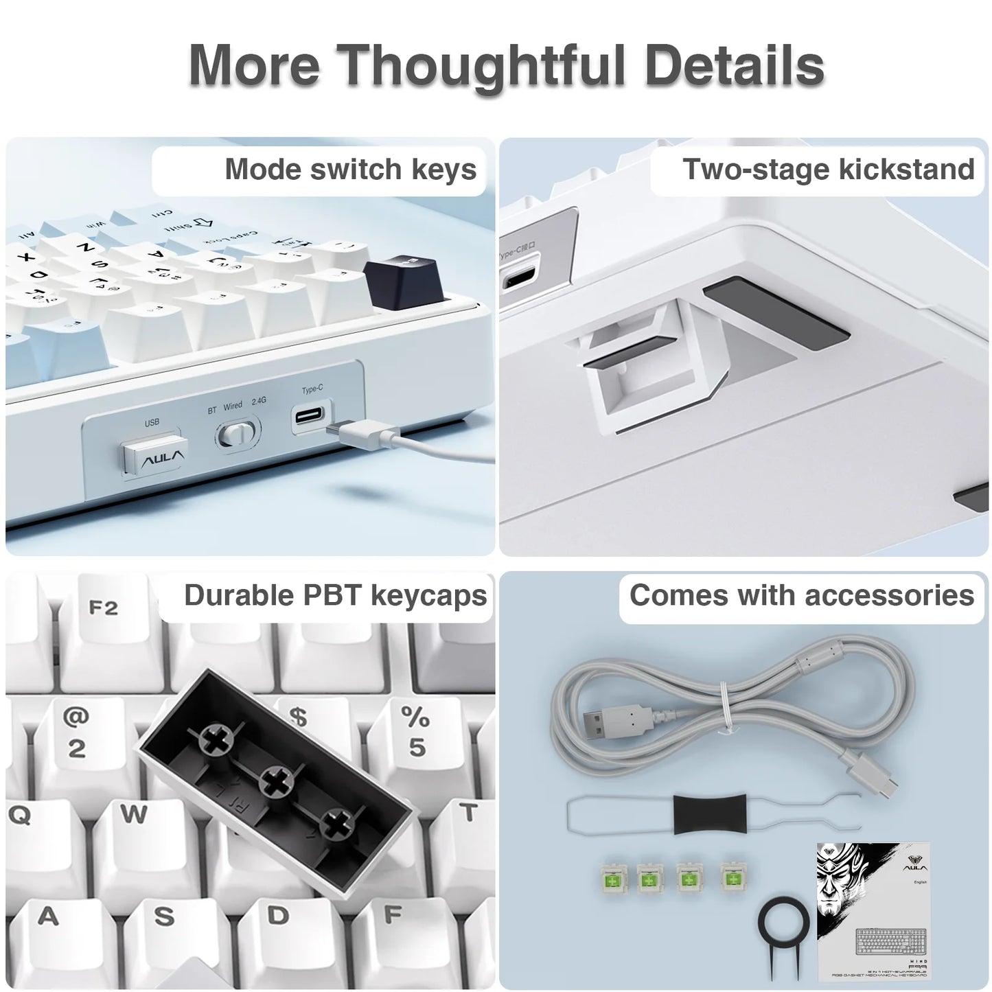 AULA F99 Mechanical Keyboard Bluetooth 5.0/2.4G Wireless/Wired Gasket-mounted Gaming Keyboard 99 Keys Customizable Keyboards