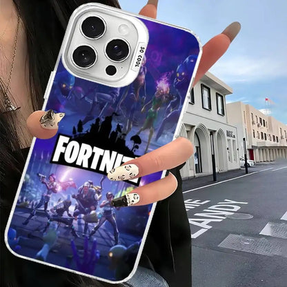 Cover F-Fortnites color argento per iPhone 17 16 15 14 13 12 11 Pro Max Plus
