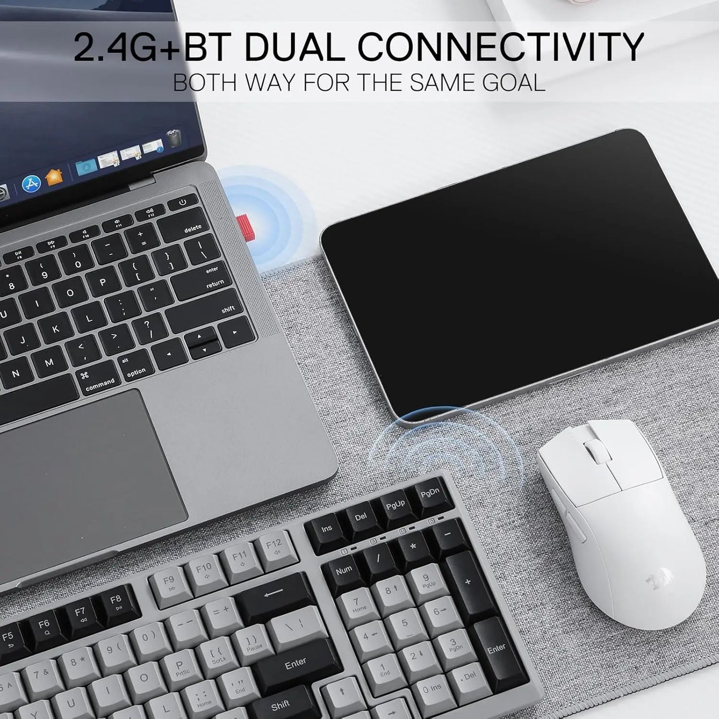 Redragon BK7114 Low-Profile 2.4G BT Wireless Computer 98 Keys Slim Office PC Scissors Mechanism Tactile Quiet Keystroke Keyboard