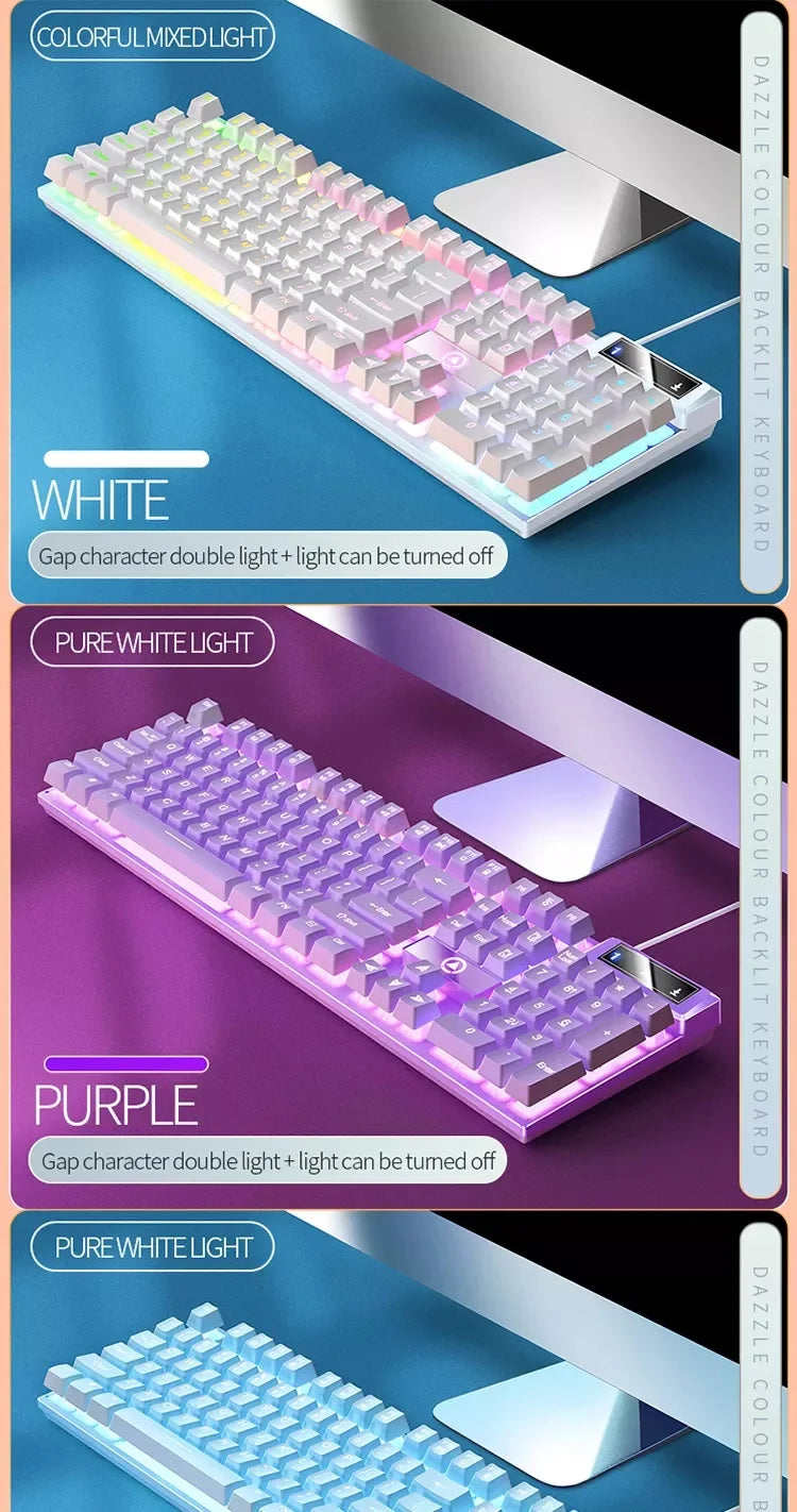 K500 Pink Keyboard Gaming-Tastatur in gemischten Farben mit weiß-rosa Tastenkappen, 104 Tasten, kabelgebunden, für Laptop und PC