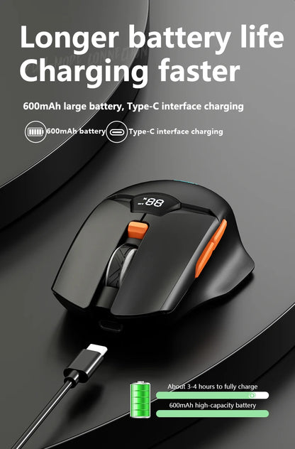 Warvank SX01 kabellose Gaming-Maus mit Smart-Screen-Display, 6-stufiger DPI-Einstellung, 600mAh Akku, leise Bluetooth-Maus fürs Büro