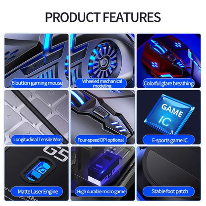 G5 Mute Wired Mouse Six Keys Luminous Game E-Sports Machinery Computer Accessories Gaming Mouse for Laptop Desktop