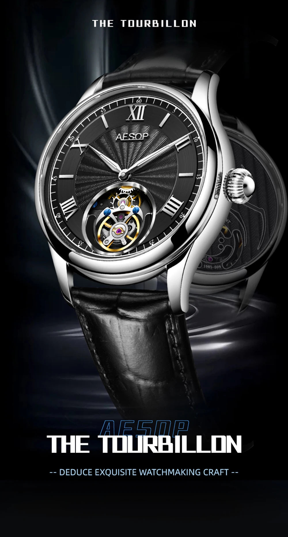 AESOP Mens Mechanical Wristwatches Flying Tourbillon Movement Skeleton Watch for Men Man Luxury Clocks Real Tourbillon Watch