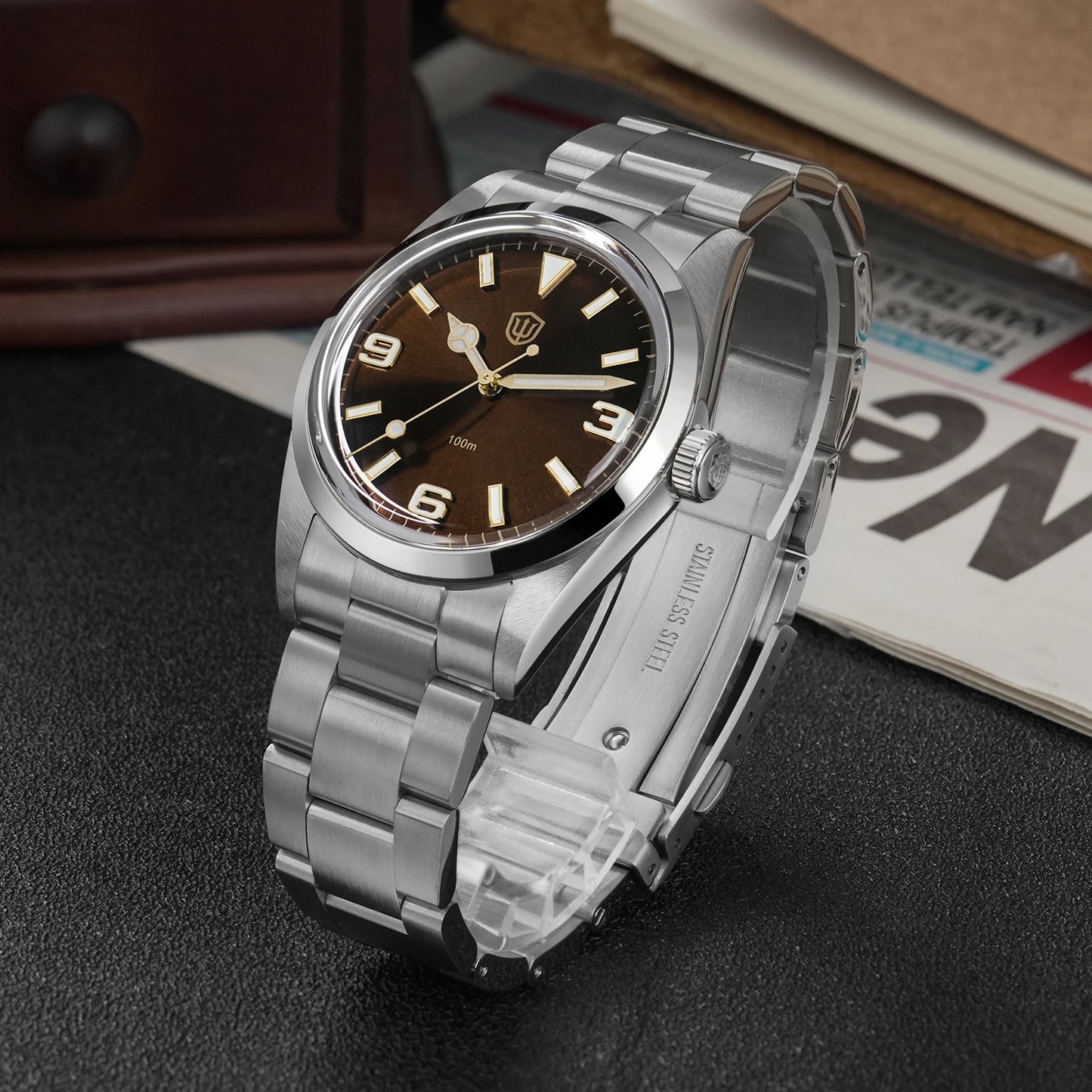 Watchdives WD1016 V3 37mm Uhr mit VH31 Sweep-Uhrwerk, Edelstahlgehäuse, luxuriösem Saphirglas, 100m wasserdicht, Herrenuhr mit Box, ideales Geschenk