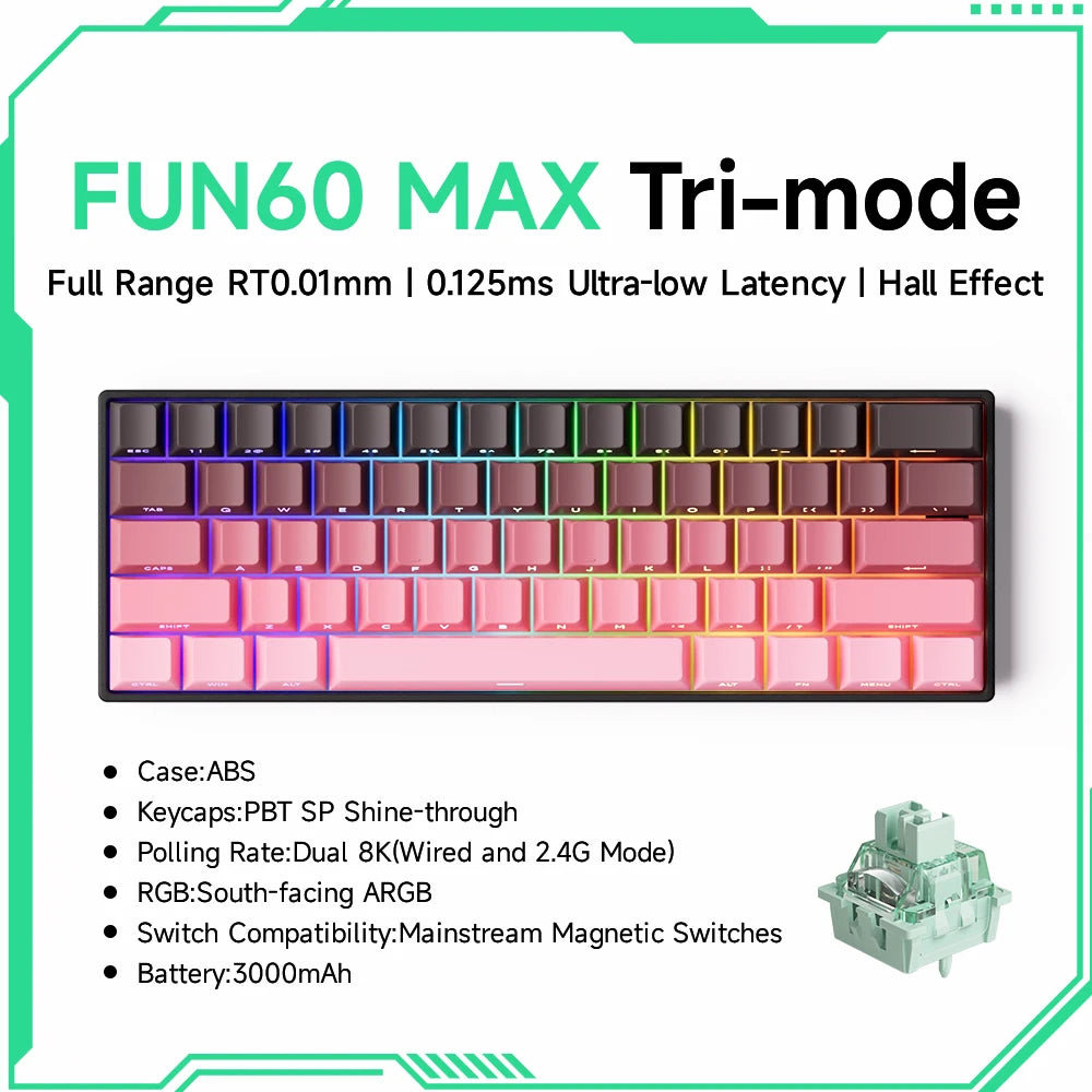 Teclado mecánico Akko MonsGeek FUN60 con interruptores magnéticos 60% para gaming, Rapid Trigger 0.01mm, 8K, ARGB, HE/TMR, teclado personalizado