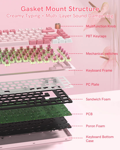 Womier VK75 Wired Mechanical Keyboard Retro Pink Custom Hot-swappable Keyboard for PC Computer Laptop