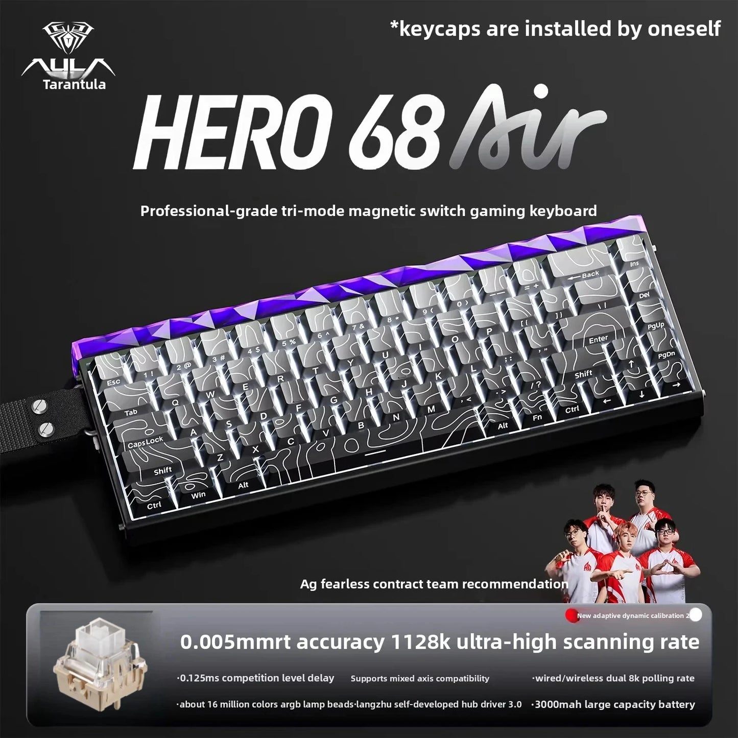 New AULA HERO68 Air 3-mode Magnetic Switch Gaming Mechanical Keyboard E-sport Custom Wired Keyboard Ergonomic Accessories