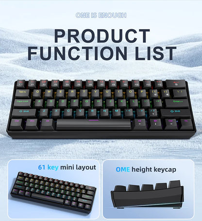 APAYADO K61 60% Mini Wired Gaming Mechanical Keyboard Phantom RGB, 61 Keys, Red/Blue Switch, Ergonomic, Portable for PC/Laptop