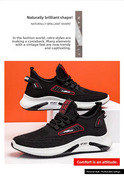 Hot Sale of the Season New Men's Running Shoes Breathable Lightweight Knitted Lace-Up Sports Sneakers Fashionable Korean Style