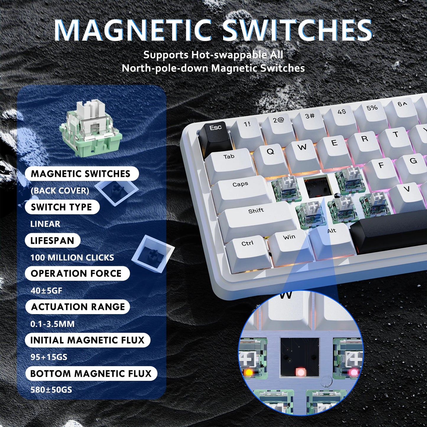 Teclado Gaming com Fios ATTACK SHARK X65 HE com Switches Magnéticos, Rapid Trigger, 65% e Taxa de Polling de 8000 Hz